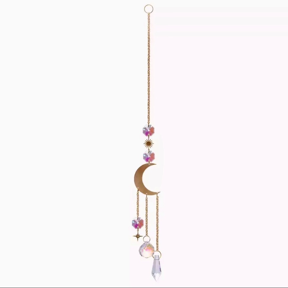 AURORA BOREALIS CRYSTAL MOON STAR GOLD WIND CHIME SUN CATCHER RAINBOW SHINE NWT - Picture 3 of 8